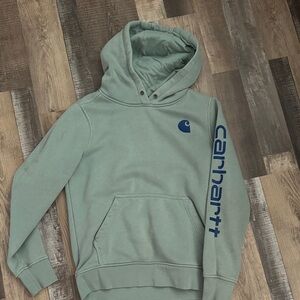 Carhartt women’s  Sage Green Hoodie with Navy Logo